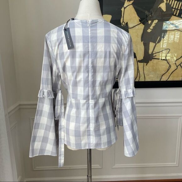 Walter Baker Lauren Top Grey Gingham Trumpet Sleeve NWT S - Picture 8 of 12